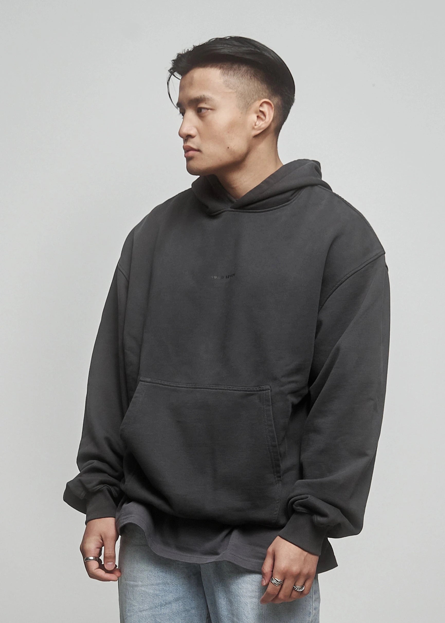 Heavy Oversized Hoodie Plain Vintage Black
